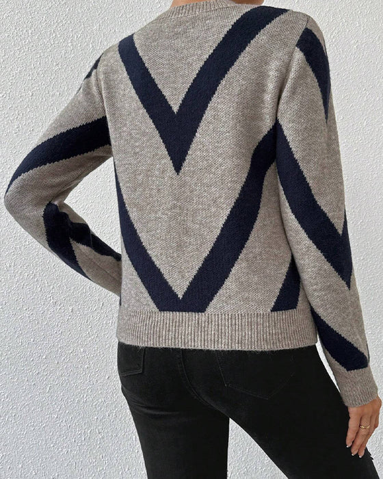 Geometric-Print Crew Neck Jumper