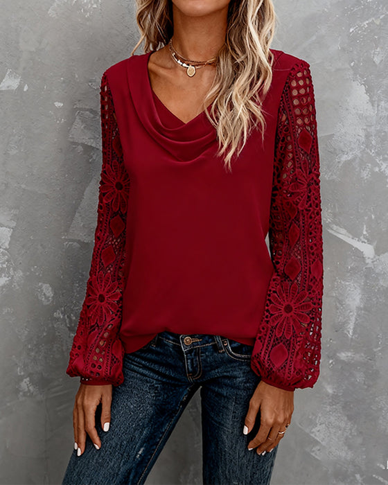 Lace Crochet Ruffled Collar Blouse