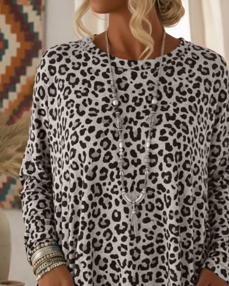 Leopard Print Round-Neck Top