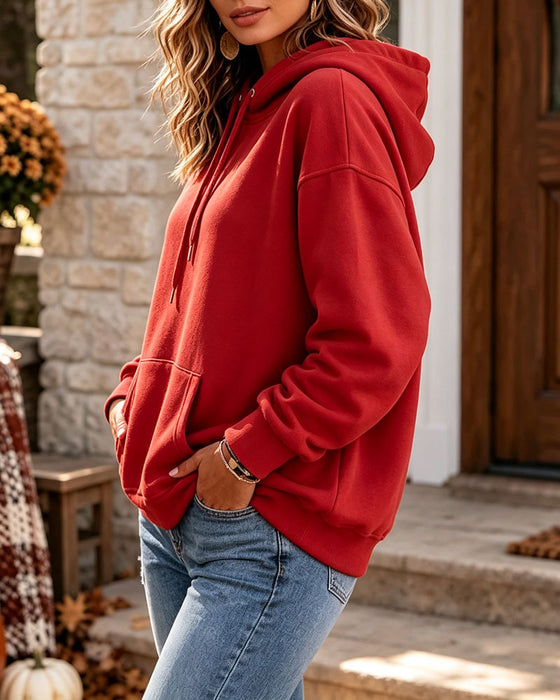 Solid Color Casual Pocket Hoodie