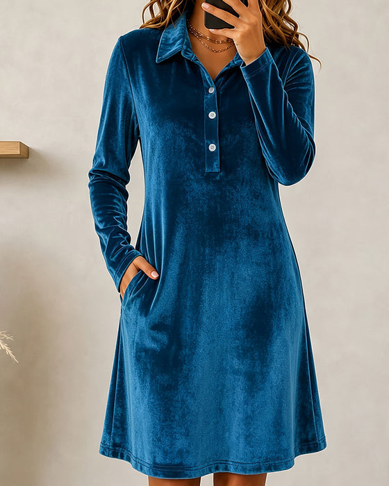 Button Solid Casual Dress