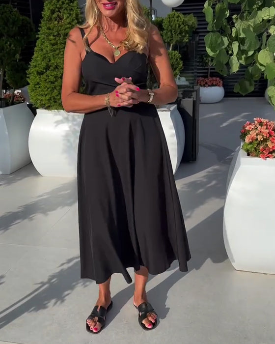 Strappy V-Neck Ruched High Waist Dress
