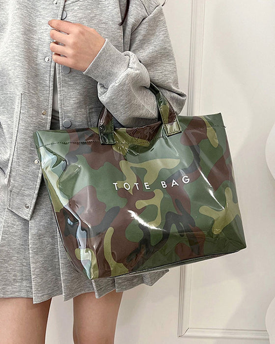 Women's Camo And And Leaf Print Tote Bag