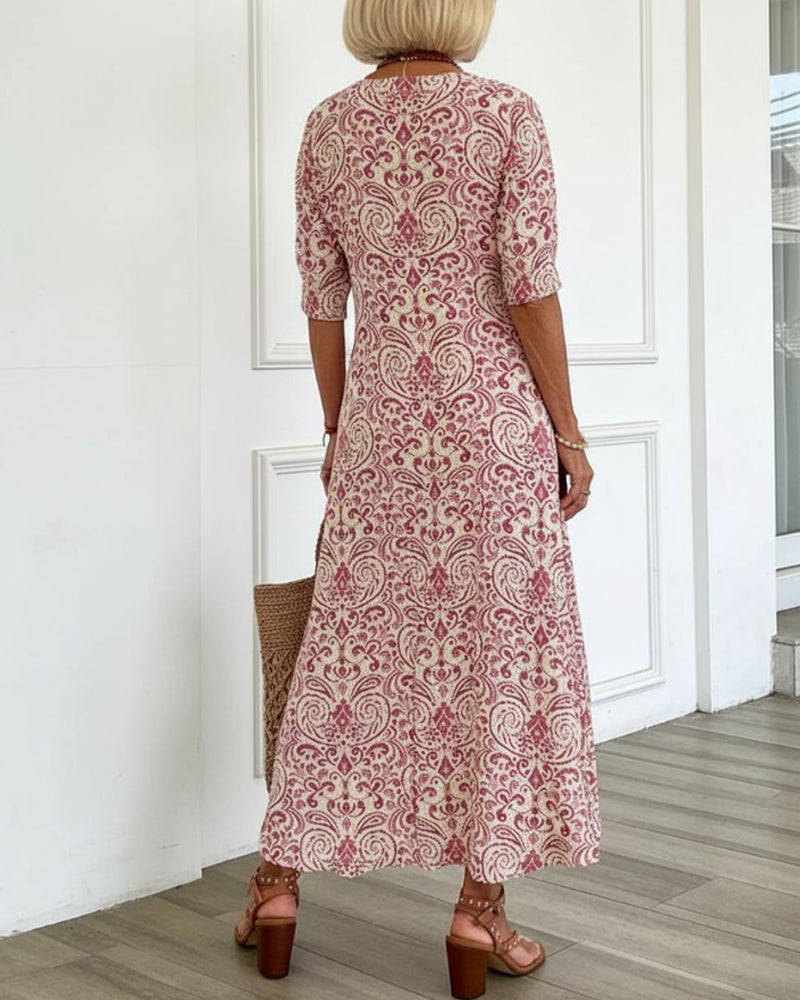 Vintage Floral V-Neck Maxi Dress