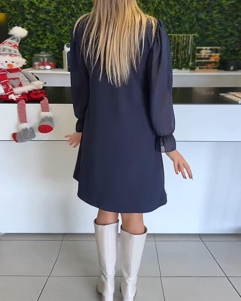 Flowy Long-Sleeved Patchwork Straight Dress