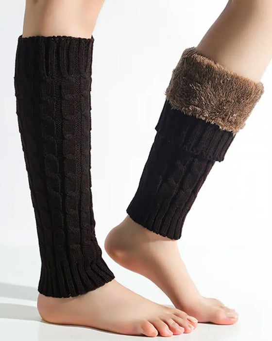 Fleece Lined Cable Knit Leg Warmers Thermal Boot Cuffs