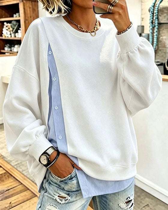 Mock Layered Patchwork Crewneck Sweatshirt