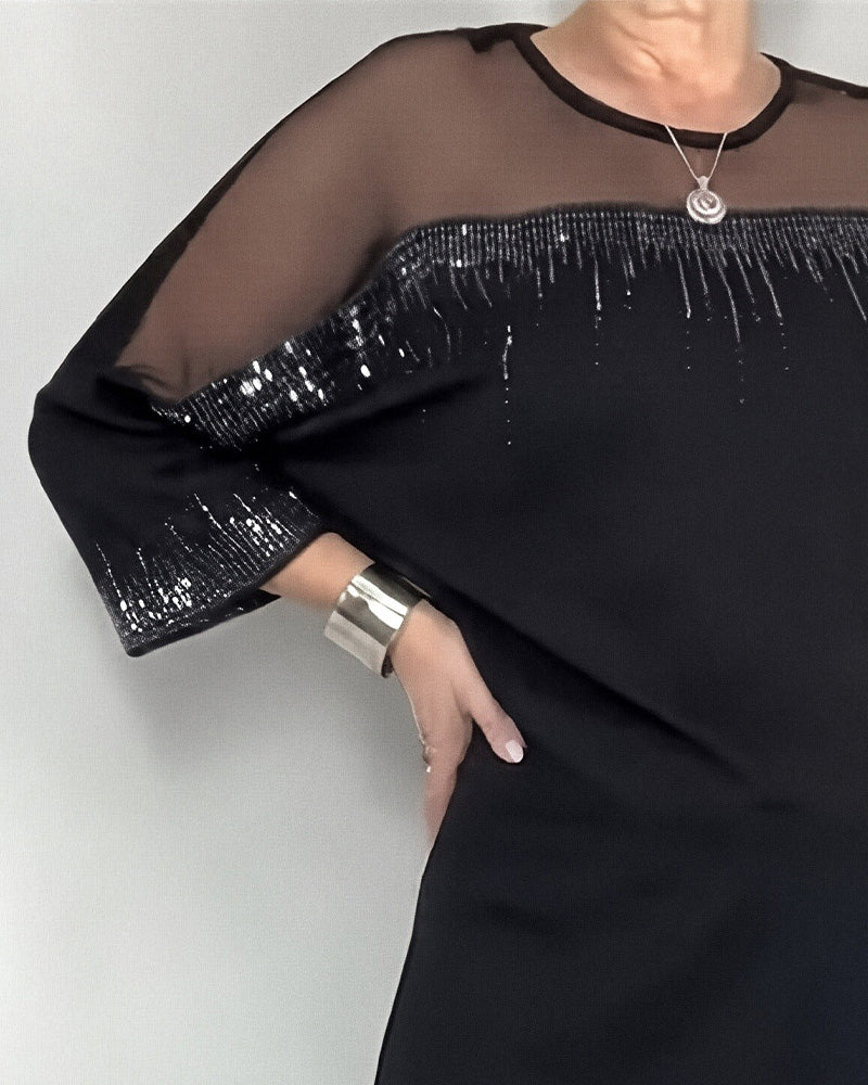 Three-Quarter Sleeve Rhinestone Dress