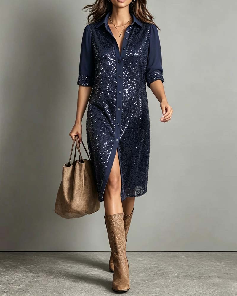 Lapel Button Casual Dress