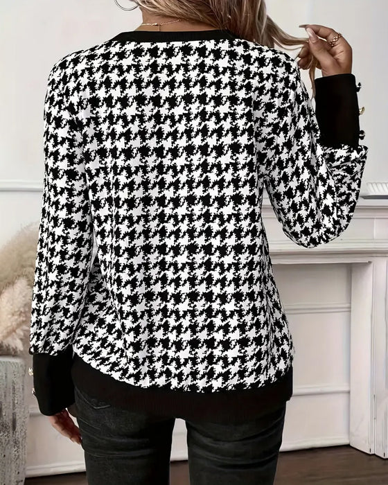 V-Neck Houndstooth Sweatshirt