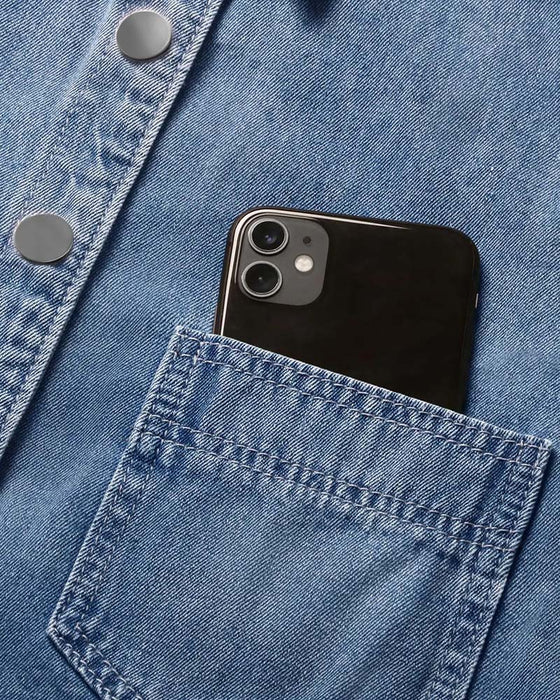 Snap Button Denim Lantern Sleeve Loose Shirt
