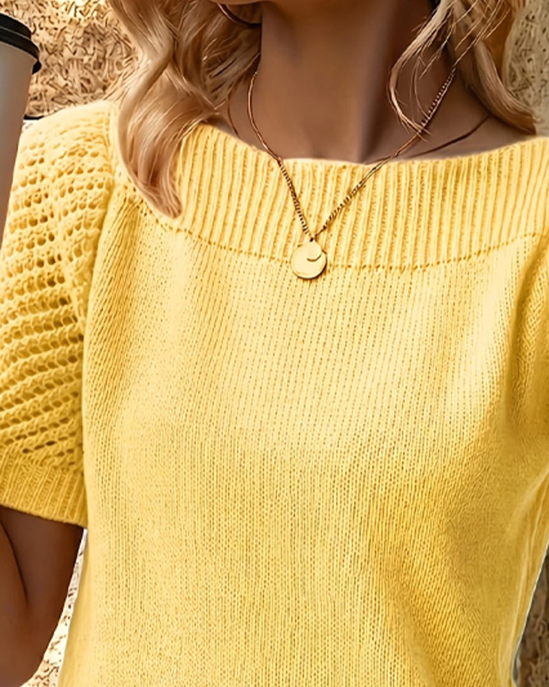 Solid Color Puff Sleeve Short Pullover