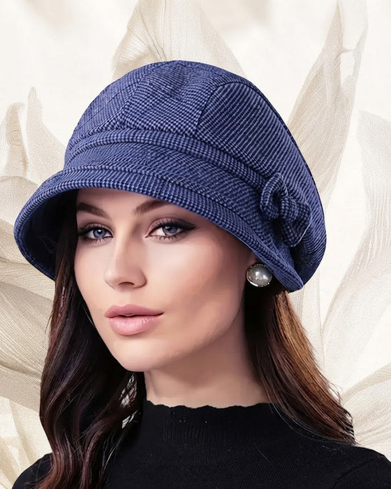 Women's Elegant Plaid Pattern Bow Decor Beret
