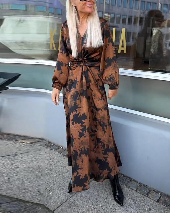 Lantern Sleeve Retro Print Dress