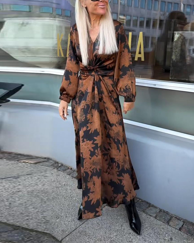 Lantern Sleeve Retro Print Dress