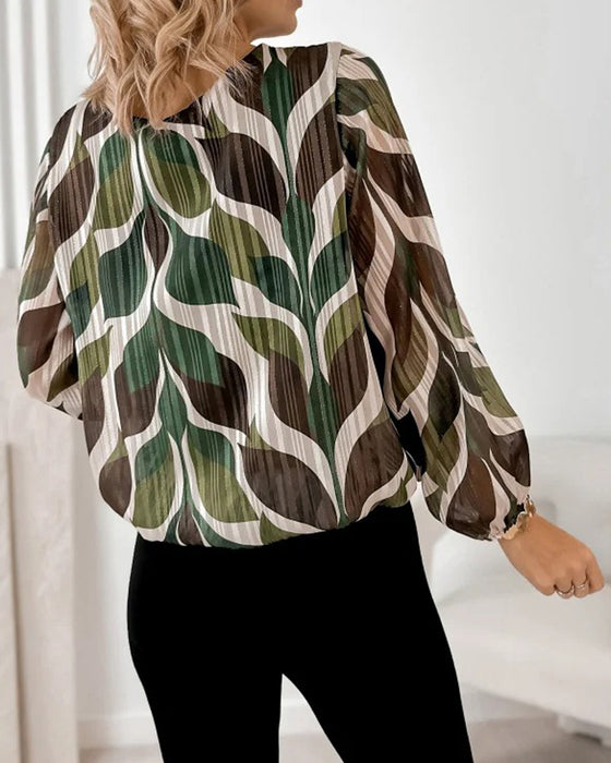 Lantern Sleeve Round Neck Blouse