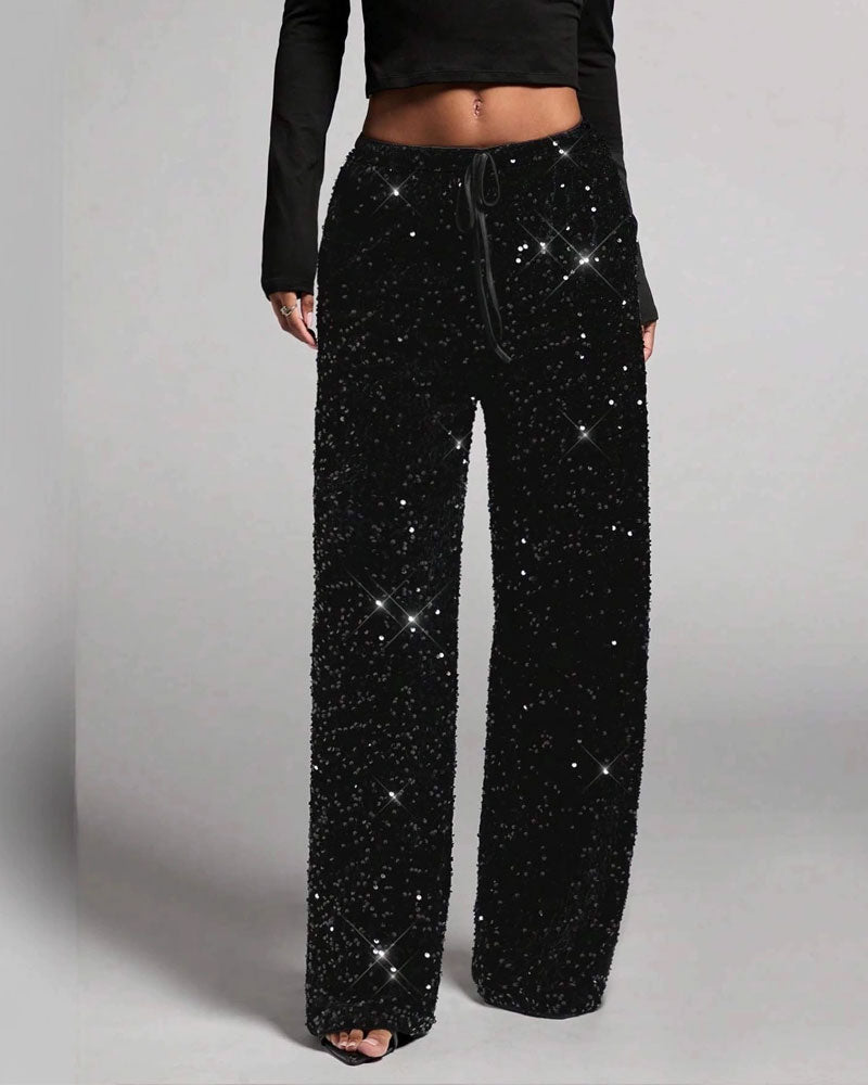 Fashionable Drawstring Straight-Leg Pants