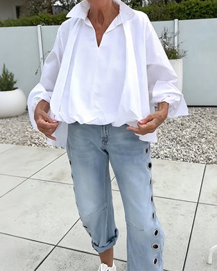 Oversized V-Neck Drop Shoulder Blouse