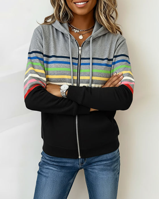 Long-Sleeved Rainbow Striped Hoodie