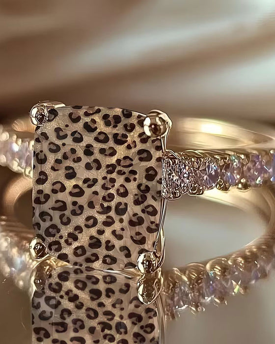 Leopard Print Square Statement Ring
