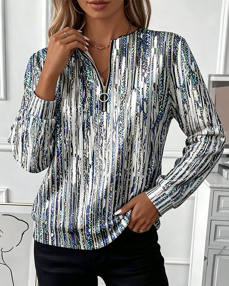 Abstract Vertical Stripe Zipper Sweatshirt