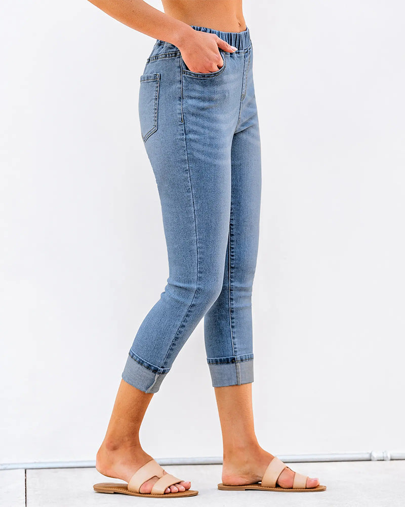 Elastic Waist Capri Jeans