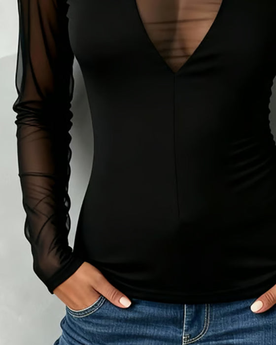 V-Neck Trendy Long Sleeve Blouse