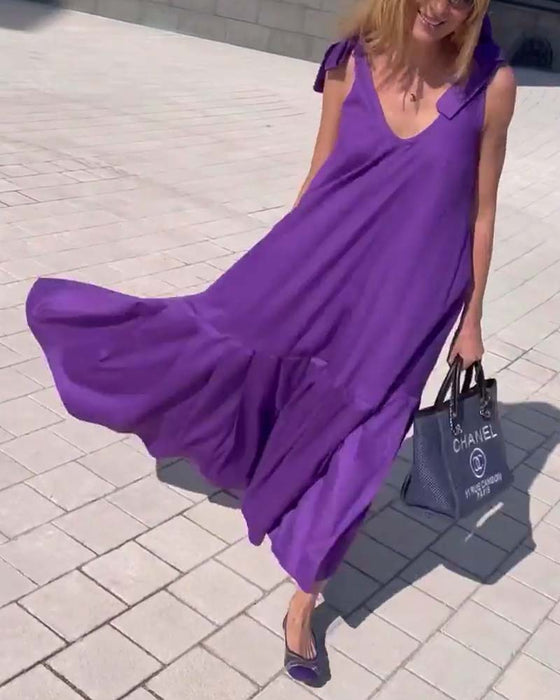 Solid color tie casual dress