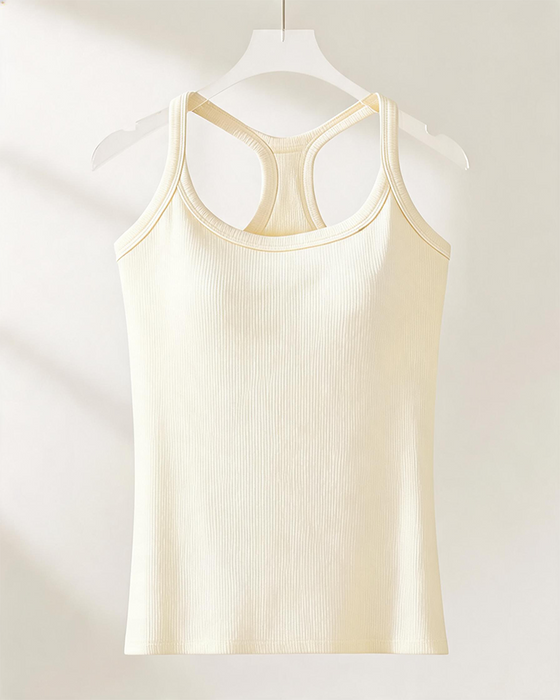 Built-in Bra Ribbed Solid Tank Top