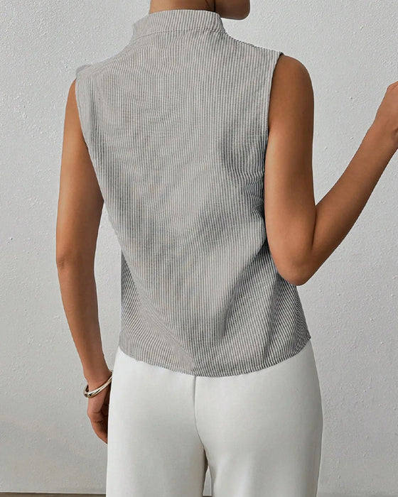 Sleeveless V-Neck Striped Blouse