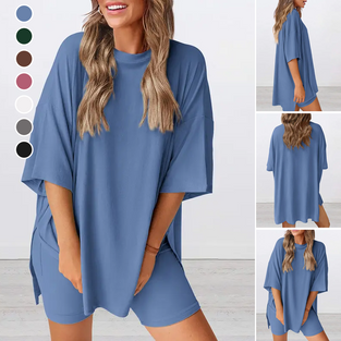 Relaxed Fit Solid Color Casual Set