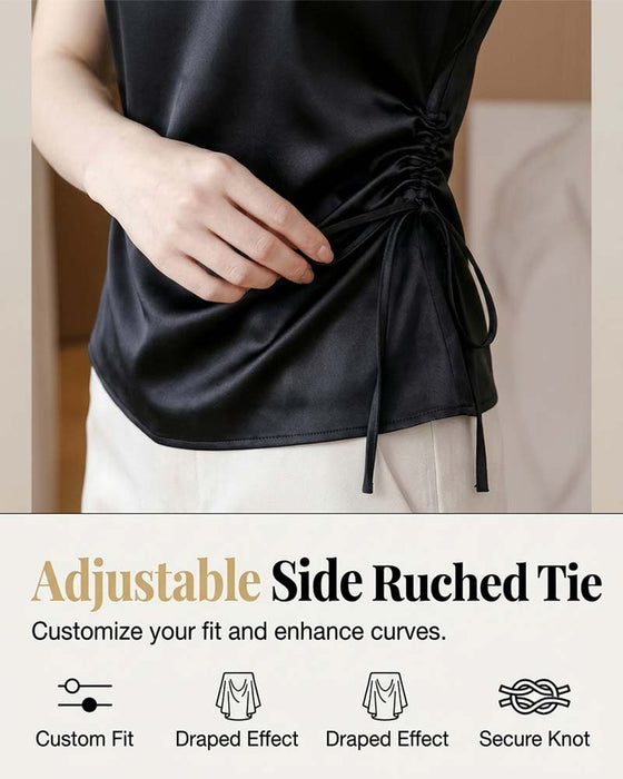 V-Neck Drawstring Satin Tank Top