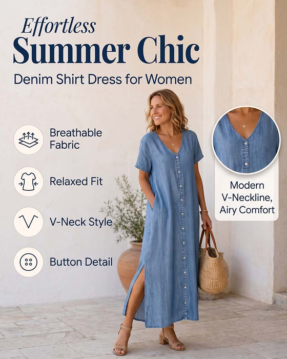 🌸 Casual Summer Dress for Women with Button Placket – Relaxed Style & Comfort for Everyday Wear 💐