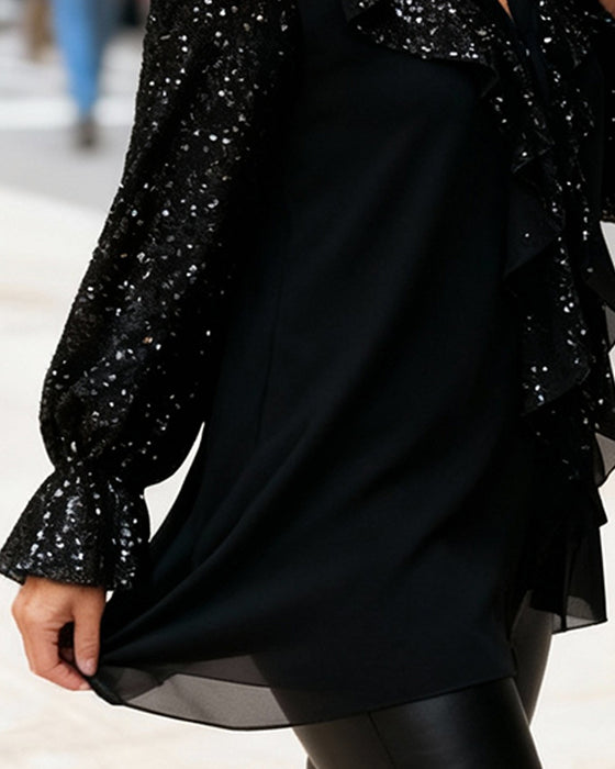 Solid Color Ruffled Loose Blouses