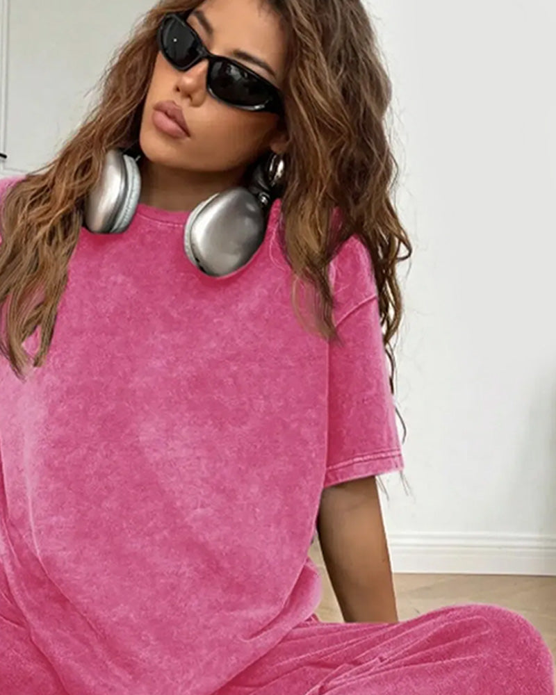 Distressed Short Sleeve Casual Set