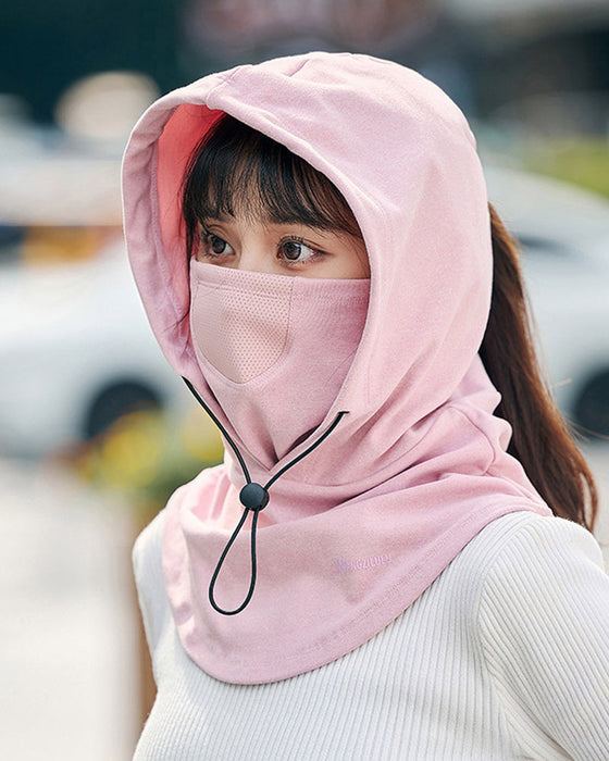 Hooded face mask with neck warmer for cycling
