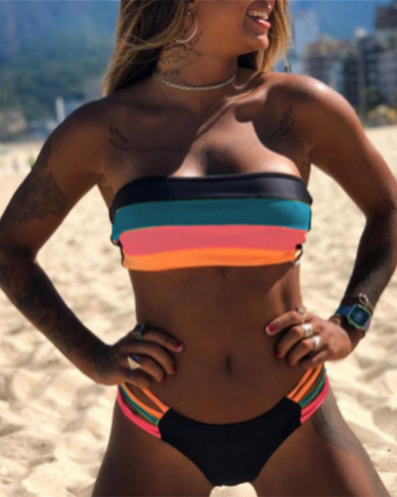 Sexy Color Block Print Bikinis