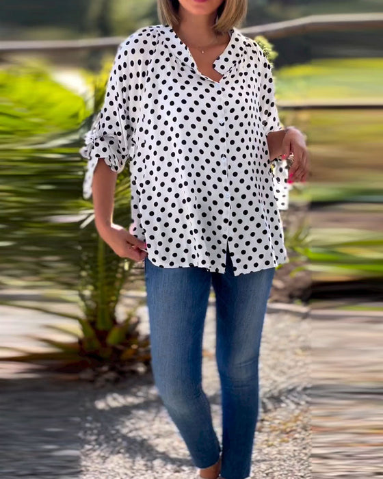 Polka Dot Print Half Sleeve Shirt