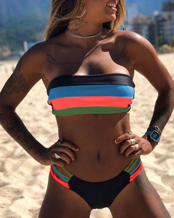 Sexy Color Block Print Bikinis