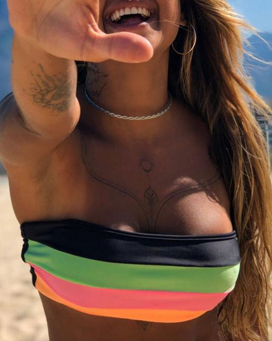 Sexy Color Block Print Bikinis