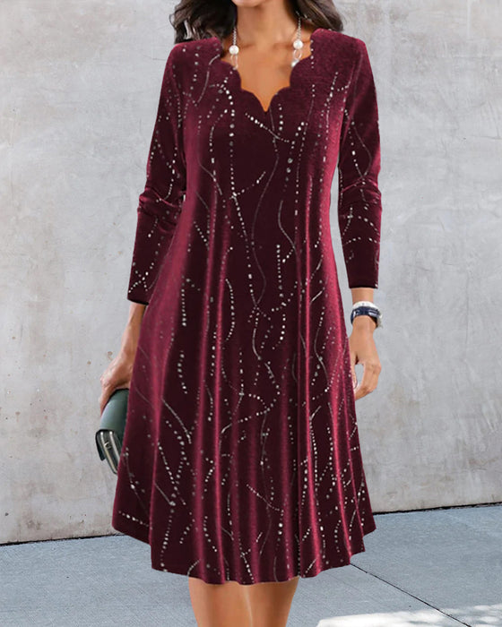 V-neck long-sleeve elegant dress