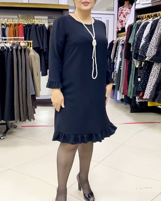 Patchwork ruffled solid color dress