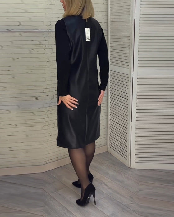 solid color dress with V-neck and Pocket