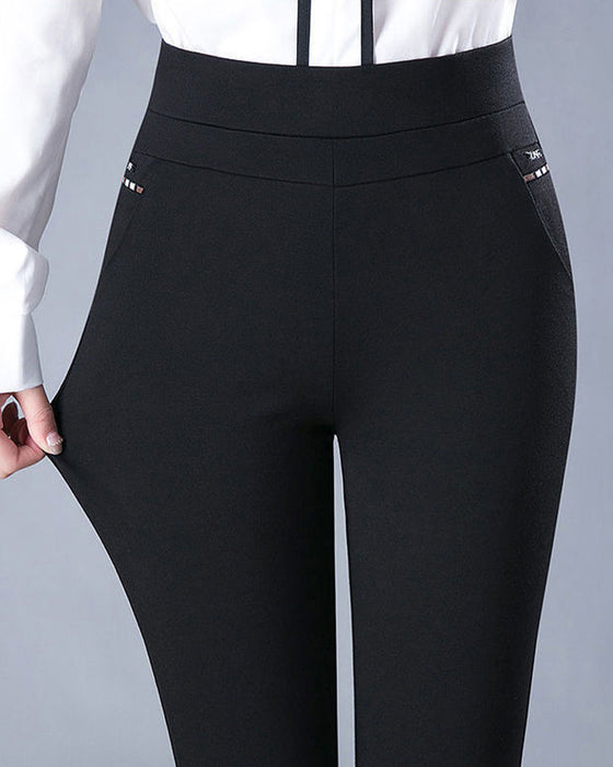 Pocket casual high waist trousers