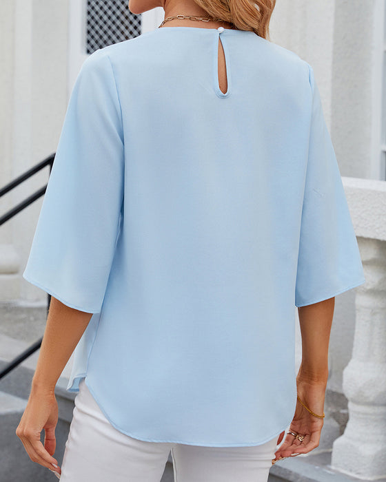 Elegant solid color Blouse with Half Sleeve
