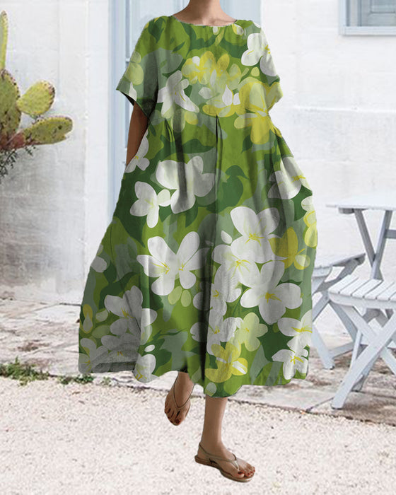 Loose short sleeve printed dress