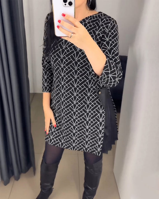 Round neck line printed dress