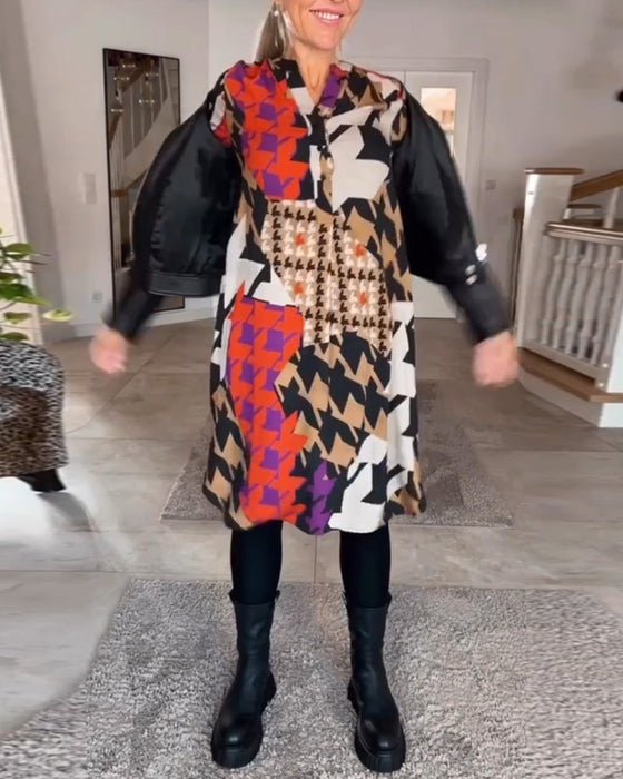 Printed v-neck long sleeve dress