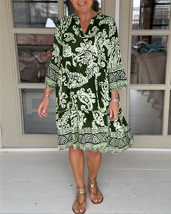 V-neck Paisley Print Dress