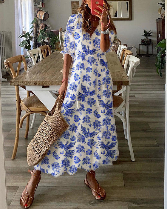 Printed v-neck dress